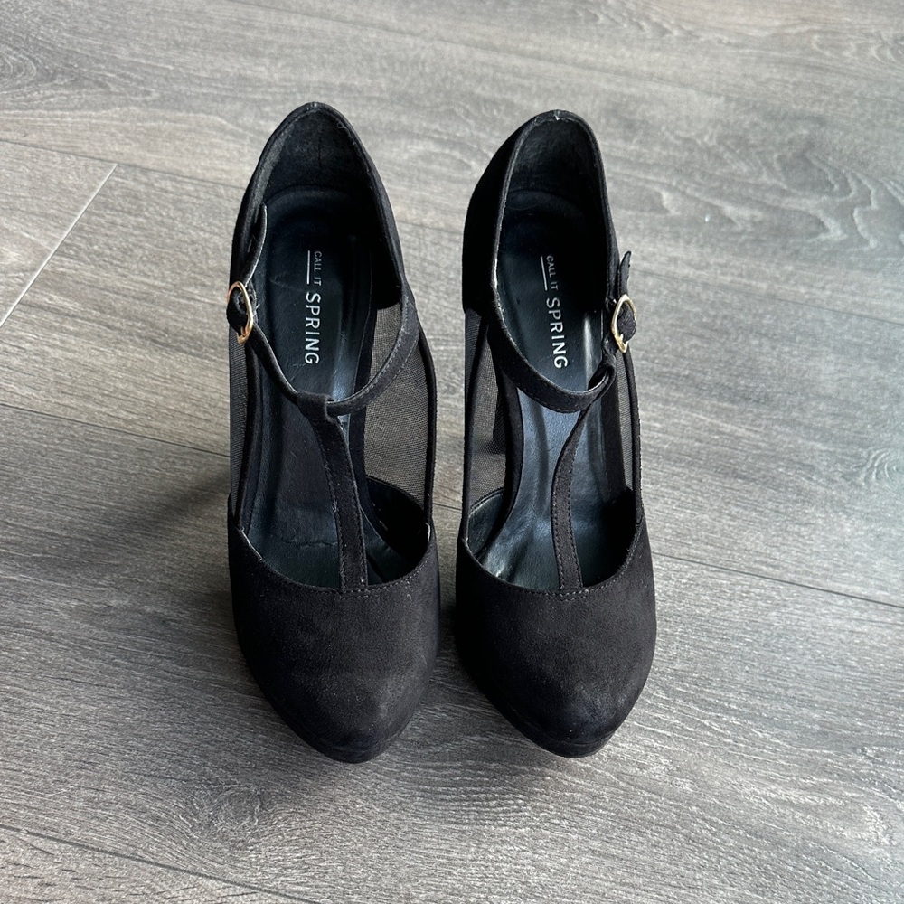 Women's T Strap Suede Pump High Heels Size 7 - Heel 4.5in